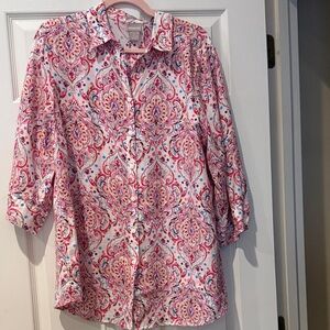 Elegant Paisley Button Down Shirt - Pink and White